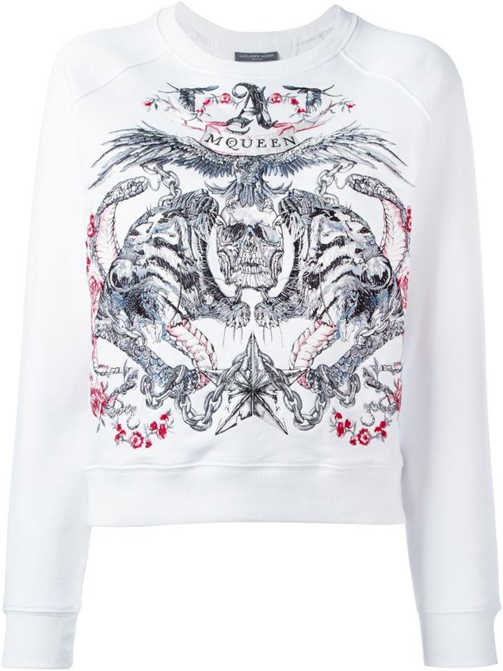 Alexander Mcqueen Tiger And Skull Embroidered Sweatshirt
