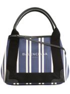 Balenciaga Striped Crossbody Bag, Women's, Blue, Linen/flax/calf Leather