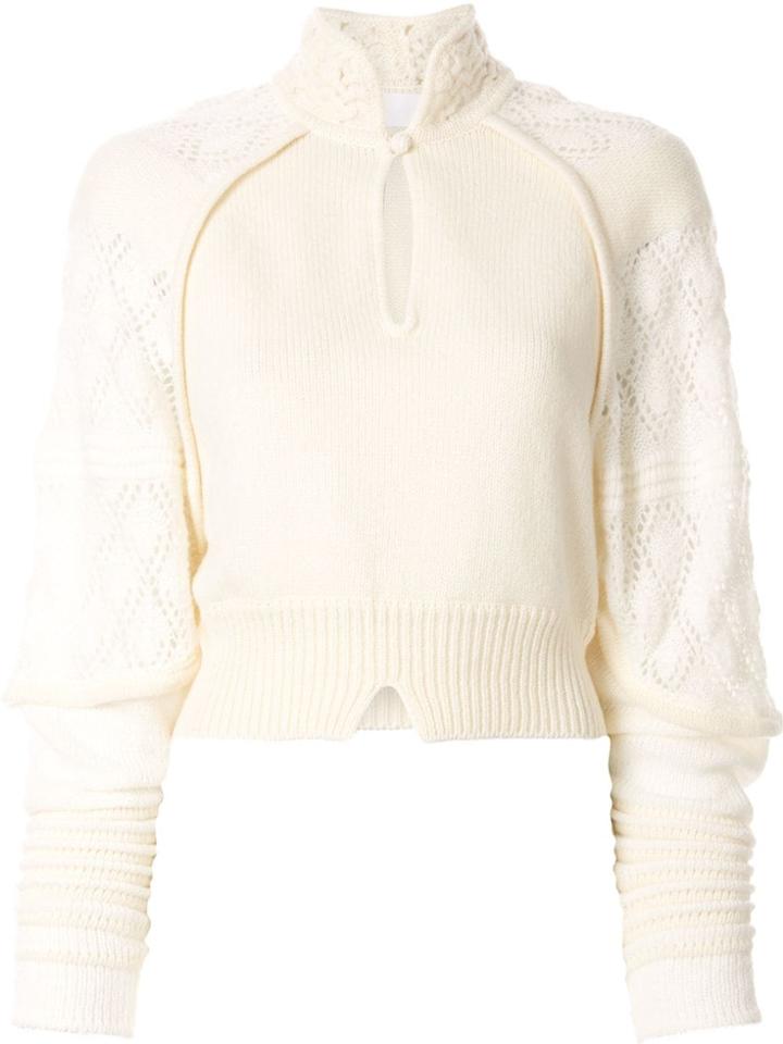 Mame Mandarin-collar Cropped Jumper - White