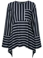 Goen.j Striped Wide Sleeve Top, Women's, Size: Large, Black, Cotton/polyester