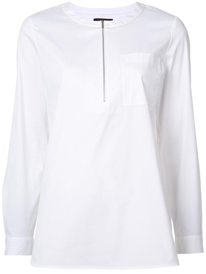 Lafayette 148 Zip Front Shirt, Women's, Size: Large, White, Cotton