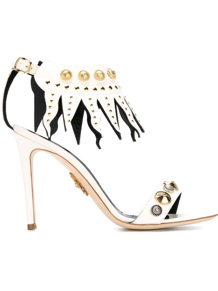 Fausto Puglisi Studded Sandals With Fringe Detail, Women's, Size: 37, Nude/neutrals, Calf Leather/leather/metal