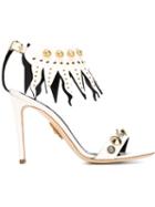 Fausto Puglisi Studded Sandals With Fringe Detail, Women's, Size: 37, Nude/neutrals, Calf Leather/leather/metal