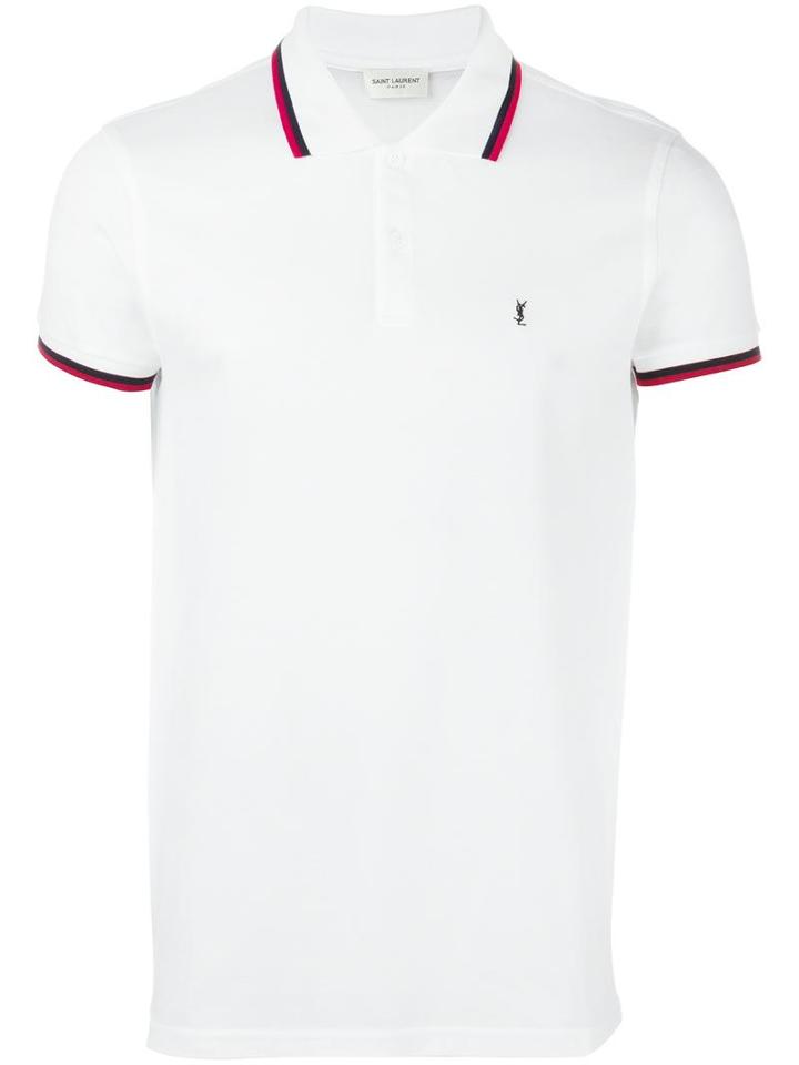Saint Laurent Striped Trim Polo Shirt, Men's, Size: Xxl, White, Cotton