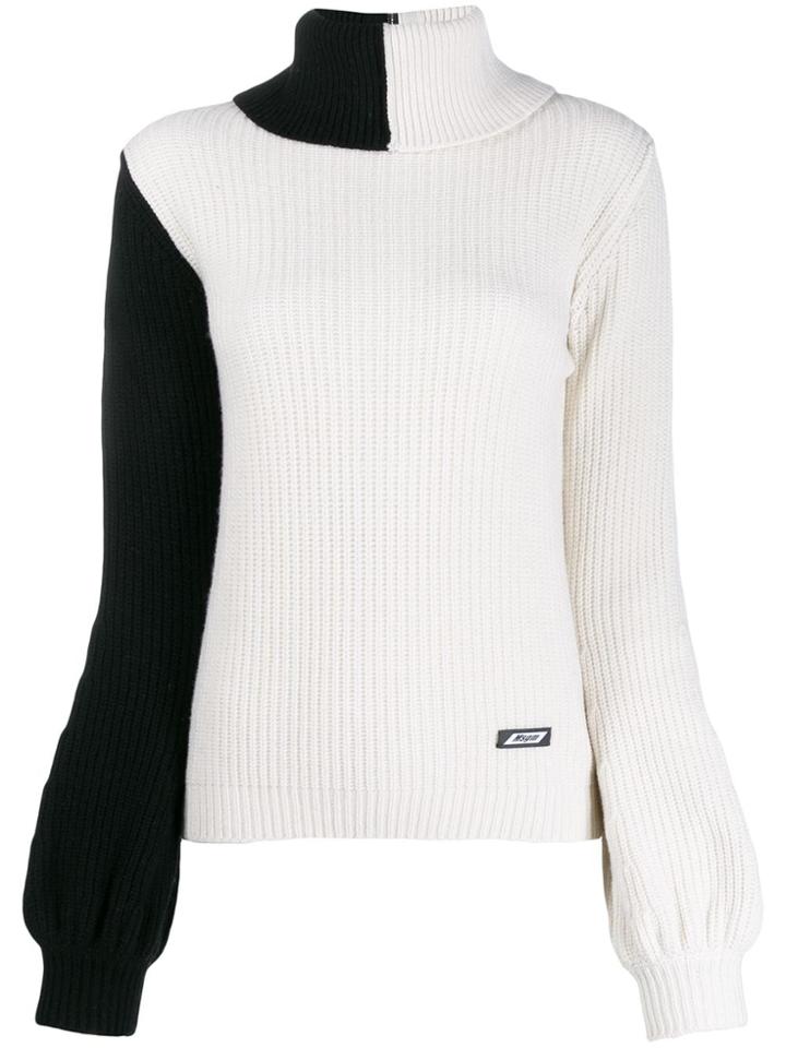 Msgm Contrast Cable-knit Sweater - White