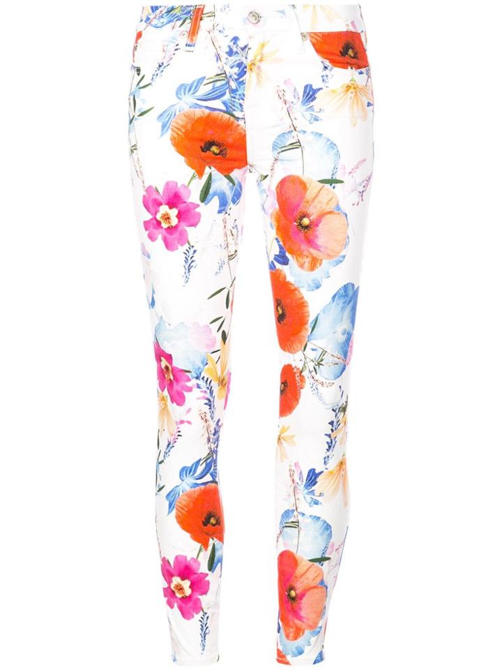 7 For All Mankind Floal Print Skinny Jeans - White