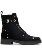 Fendi Black Velvet Studded Biker Boots