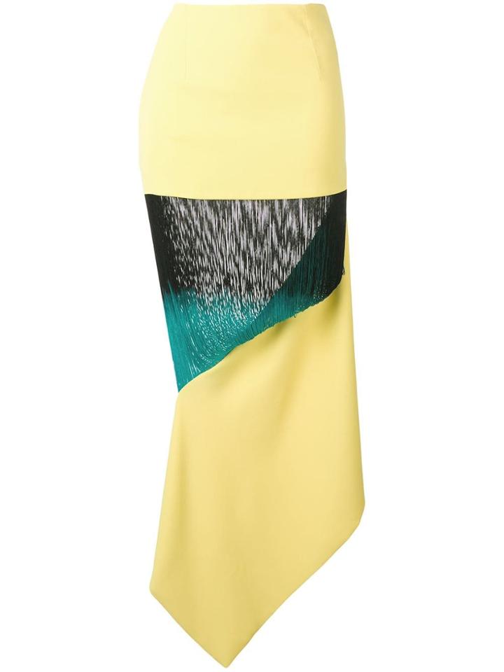 George Keburia Panelled Fringed Skirt - Yellow