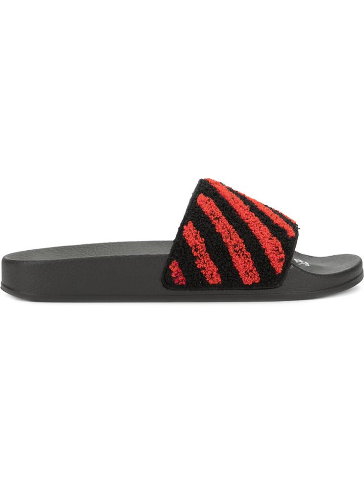 Off-white Striped Slide Sandals - Red