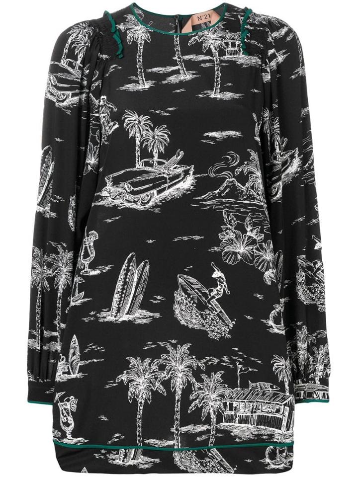 Nº21 Island Print Dress - Black