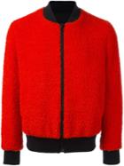 Msgm Contrast Texture Bomber Jacket, Men's, Size: 46, Red, Cotton/acrylic/polyester/wool