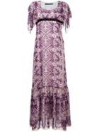 Maurizio Pecoraro Printed Long Dress, Women's, Size: 42, Pink/purple, Silk/polyester/spandex/elastane