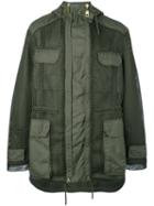 Les Hommes Mesh Overlay Coat, Men's, Size: 46, Green, Cotton/polyester