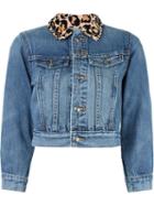 Marc By Marc Jacobs Leopard Collar Cropped Denim Jacket, Women's, Size: 10, Blue, Cotton