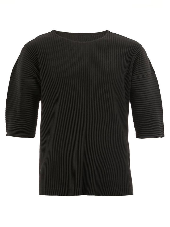Homme Plissé Issey Miyake Pleated Cropped T-shirt, Men's, Size: 2, Black, Polyester