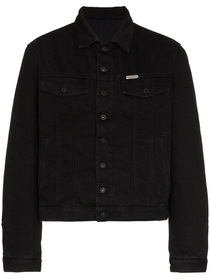 Off-white Logo Printed Cotton Denim Jacket - Black