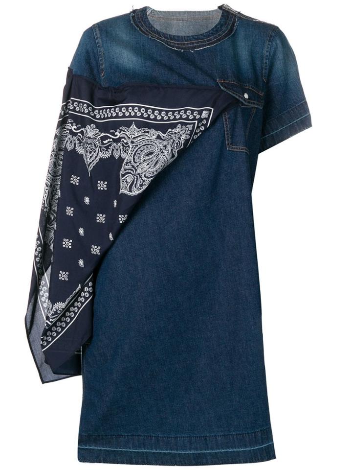 Sacai Scarf Detail Denim Dress - Blue
