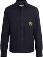 Burberry Embroidered Crest Flannel Shirt - Blue