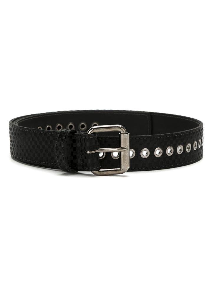 À La Garçonne Checked Leather Belt - Black