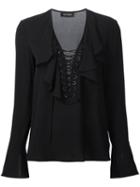 Yigal Azrouel Lace Up Ruffled Blouse