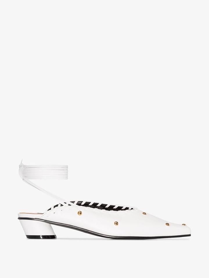 Reike Nen Sue 30mm Studded Ankle-tie Mules - White