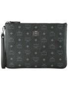 Mcm Logo Print Zip Clutch, Women's, Black, Pvc