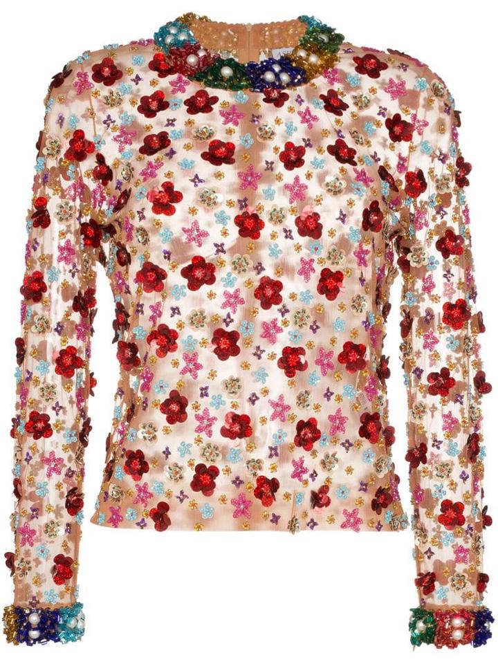Ashish Beaded Floral Top - Multicoloured