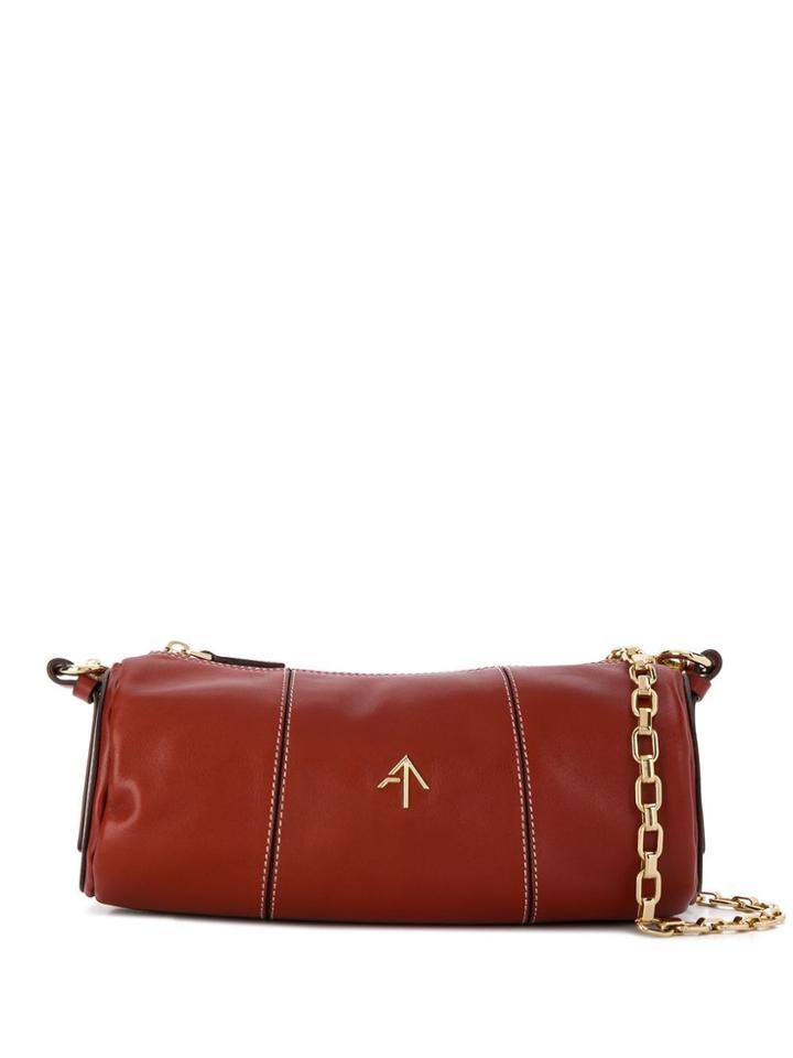 Manu Atelier Cylinder Logo Plaque Shoulder Bag - Brown