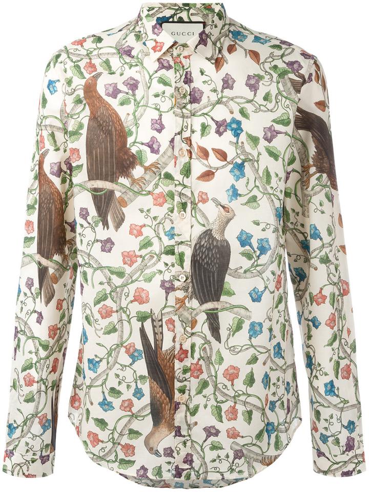 Gucci Birds Of Prey Print Shirt, Size: 39, Cotton