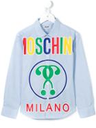 Moschino Kids Double Question Logo Print Shirt, Boy's, Size: 8 Yrs, Blue