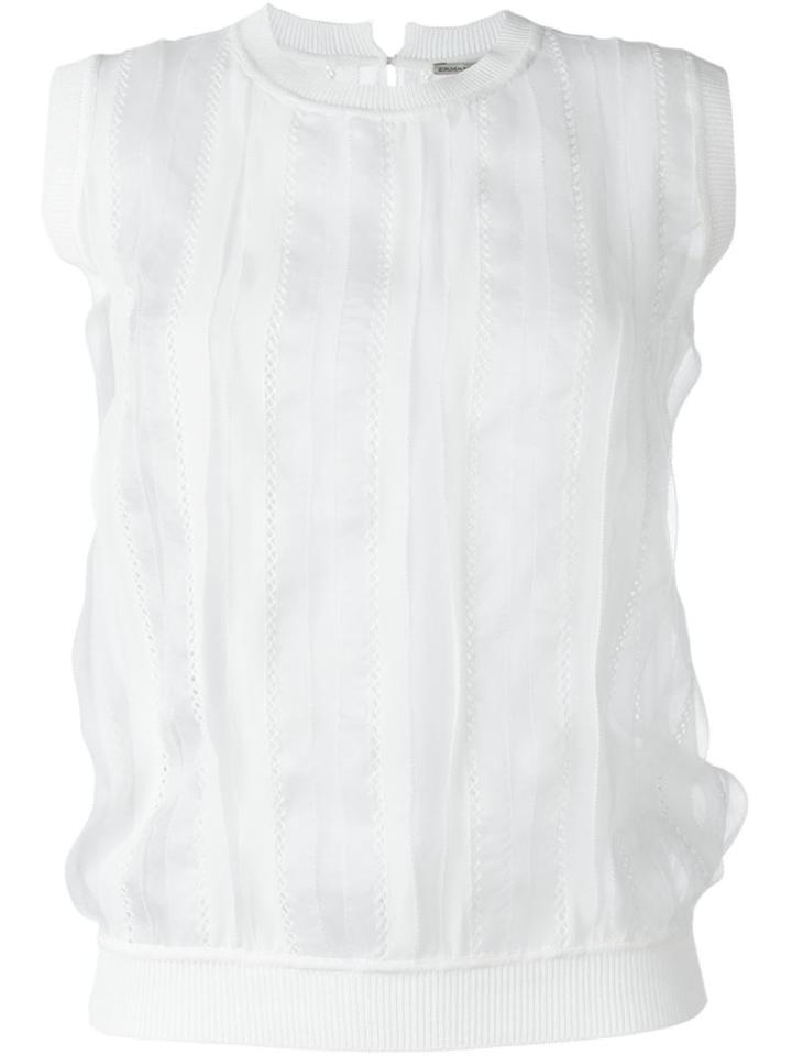 Ermanno Scervino Semi Sheer Striped Tank Top, Women's, Size: 42, White, Silk/polyester