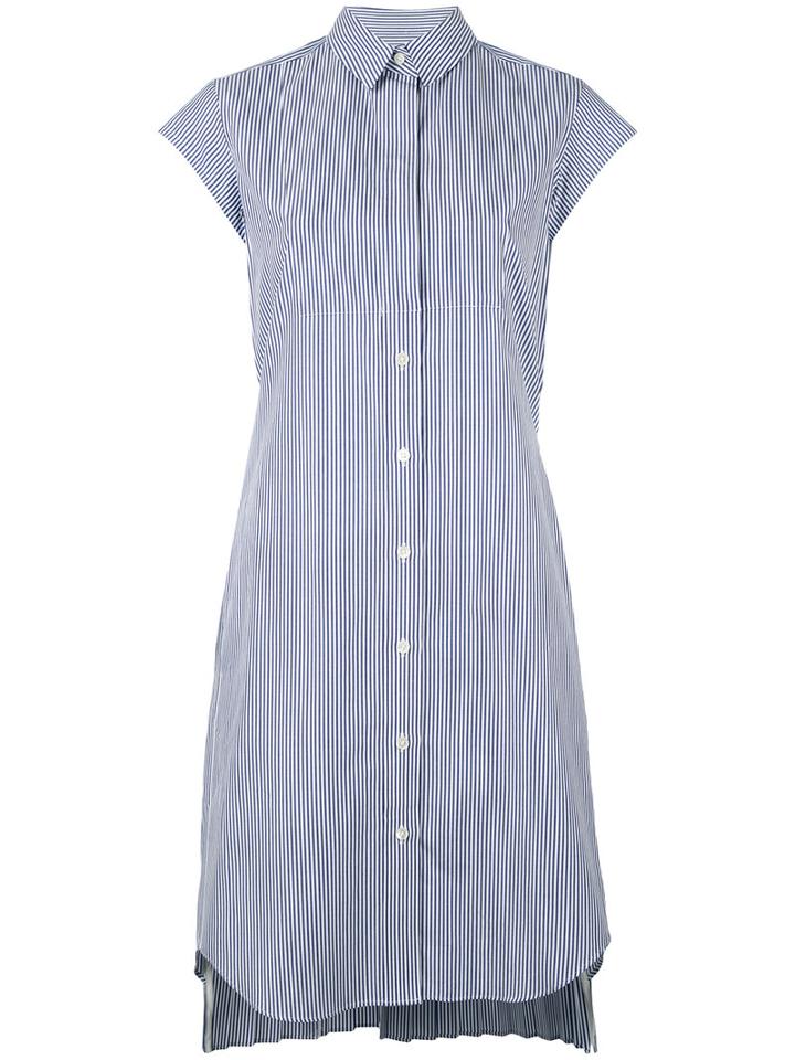 Sacai Pleated Pinstripe Shirt Dress, Women's, Size: 3, Blue, Cotton