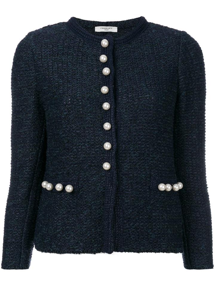 Charlott Pearl Buttons Tweed Jacket - Blue