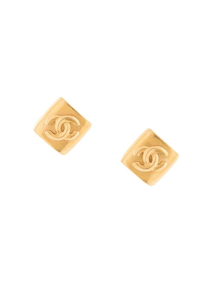 Chanel Pre-owned Cc Logos Square Earrings - Gold