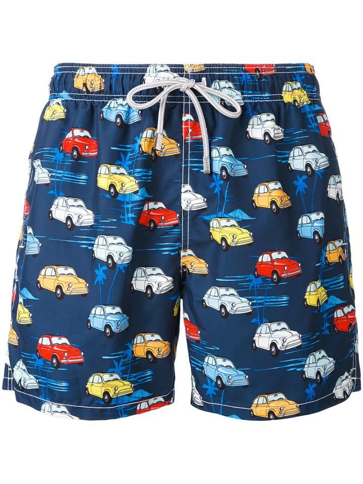 Mc2 Saint Barth - Cars Print Swim Shorts - Men - Polyester/polyamide/spandex/elastane - S, Blue, Polyester/polyamide/spandex/elastane