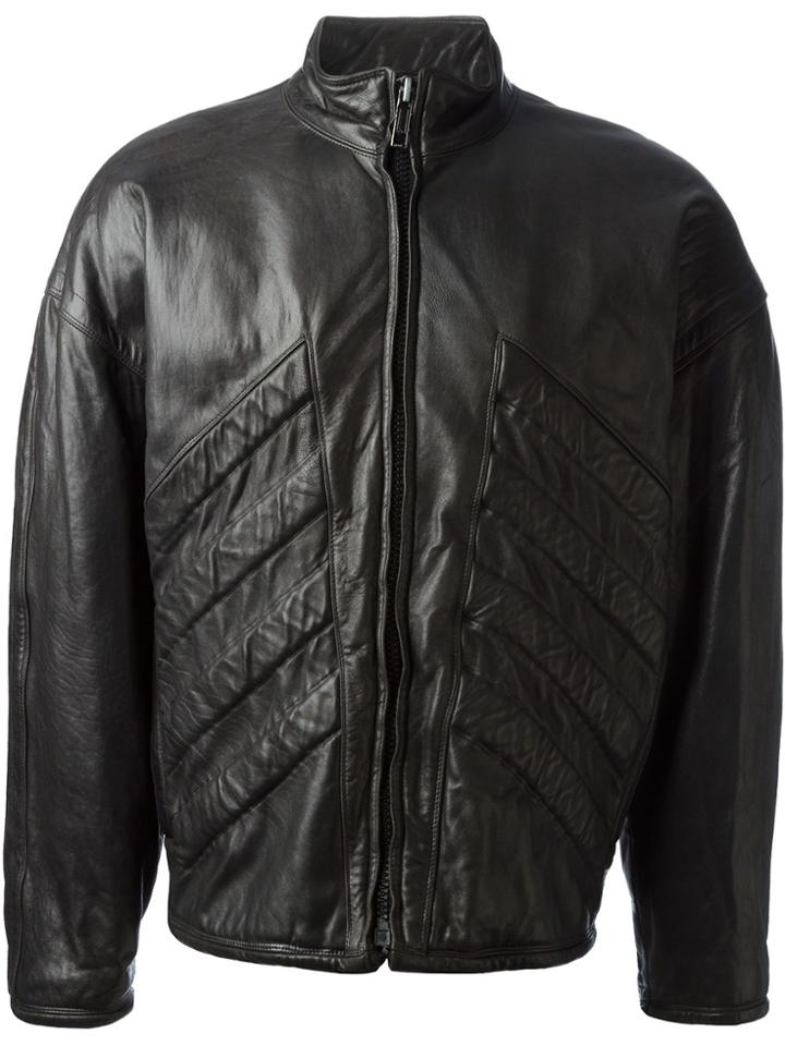Versace Vintage Ribbed Panel Leather Jacket - Black