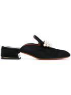Santoni Embellished Pearls Mules - Black