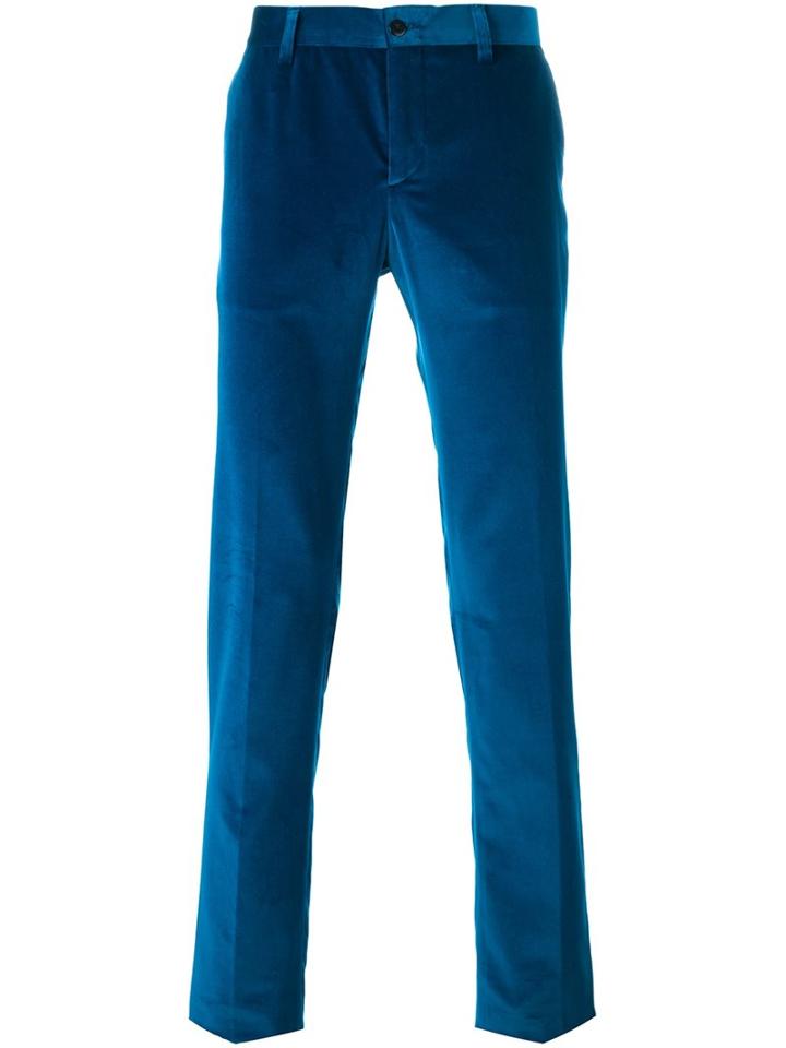 Etro Velvet Tailored Trousers, Men's, Size: 46, Blue, Cotton/viscose/spandex/elastane