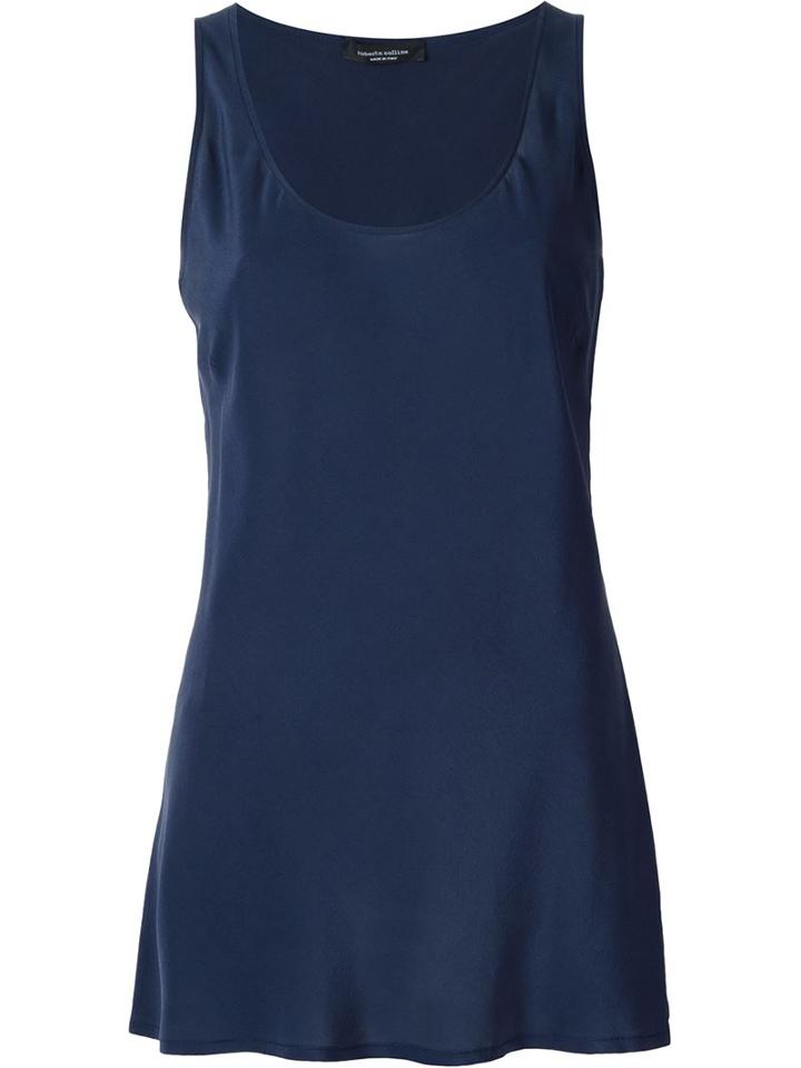 Roberto Collina Scoop Neck Tank Top, Women's, Size: M, Blue, Silk