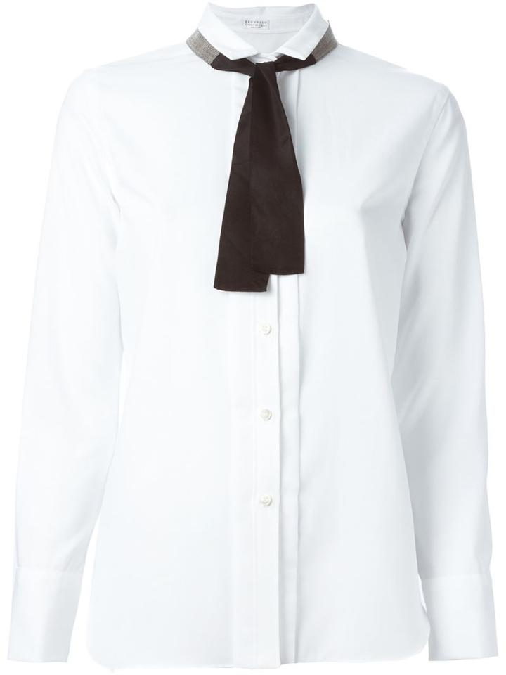 Brunello Cucinelli Beaded Lace Up Neck Shirt, Women's, Size: Xl, White, Cotton