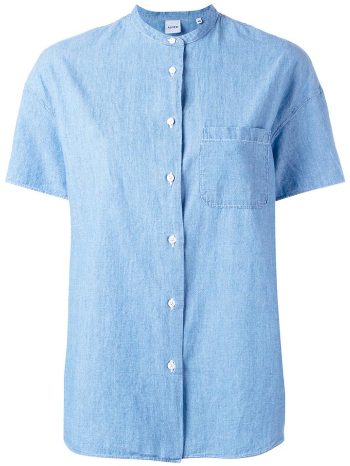 Aspesi Collarless Shirt - Blue
