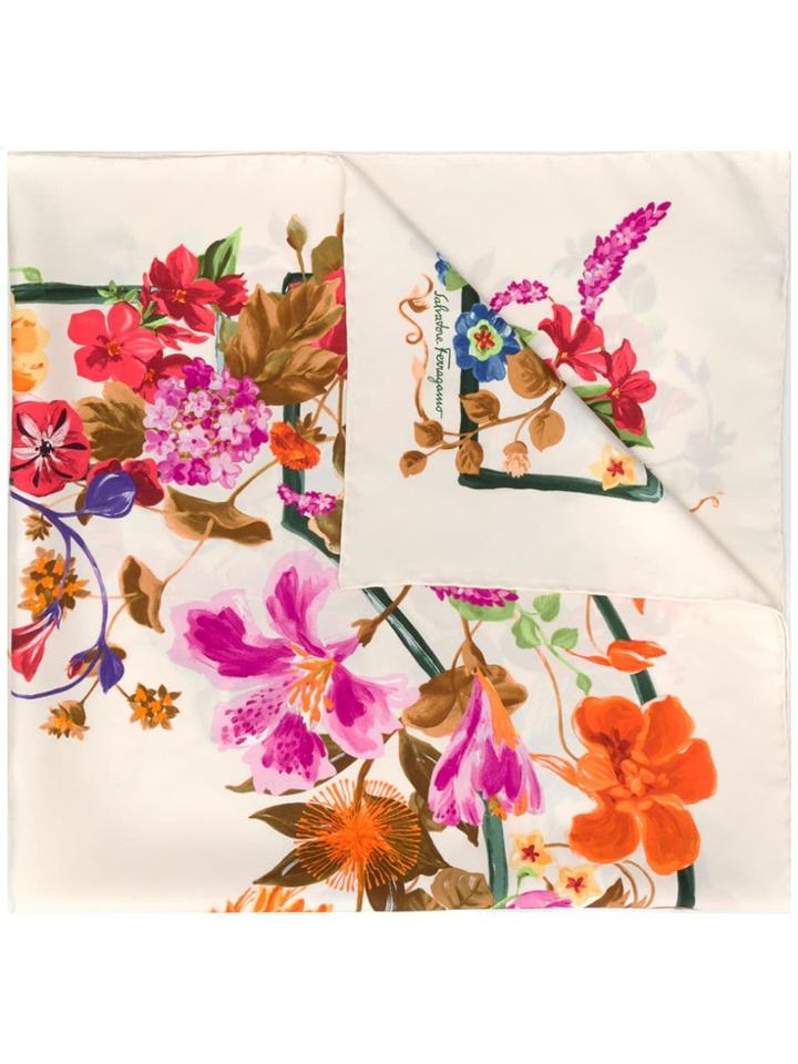 Salvatore Ferragamo Floral Print Square Scarf - Neutrals