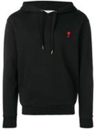 Ami Paris Hoodie Sweatshirt With Red Ami De Coeur Patch - Black