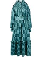 Fendi Striped Cold Shoulder Dress, Women's, Size: 38, Blue, Silk/polyester/plastic