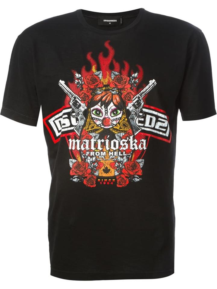 Dsquared2 Matrioska Print T-shirt, Men's, Size: Small, Black, Cotton