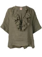 Nude Ruffled Neck Blouse - Green