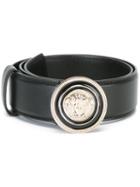Versace Round Medusa Belt, Women's, Size: 75, Black, Calf Leather