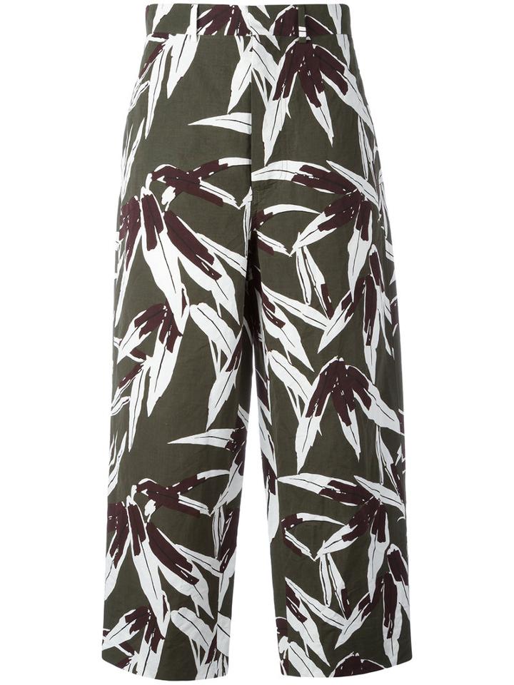 Marni Cropped High-waist Trousers, Women's, Size: 42, Green, Cotton/linen/flax