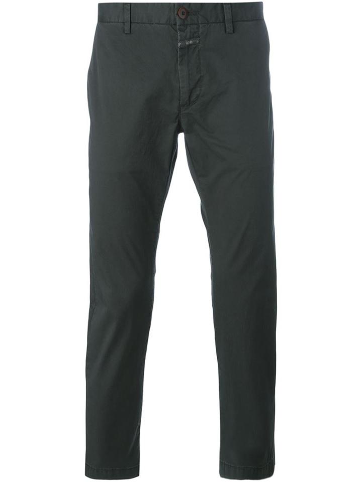 Closed Slim Fit Trousers, Men's, Size: 33, Green, Cotton/spandex/elastane