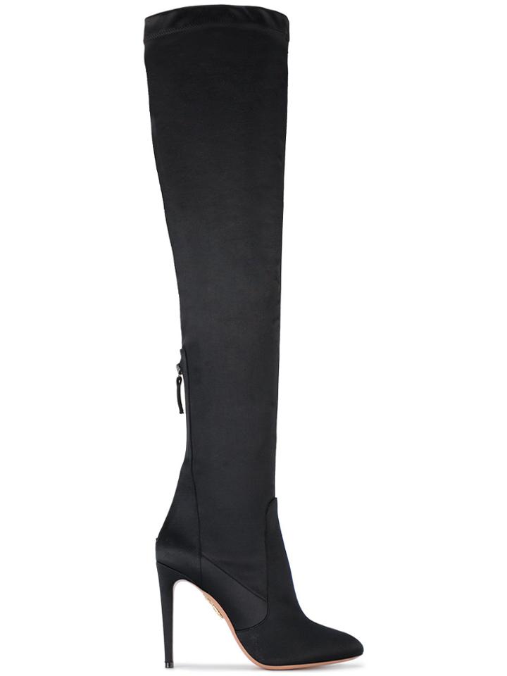 Aquazzura Black Satin All I Need 105 Thigh Boots